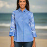 Hinson Wu Zoey Gingham-Stripe 3/4 Sleeve Blouse