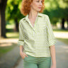 Hinson Wu Aileen Stripe and Gingham 3/4 Sleeve Blouse