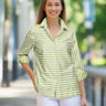 Hinson Wu Xena 3/4 Sleeve Stripe and Gingham Blouse