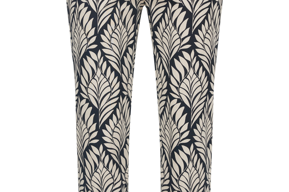 Robell pant, khaki leaf and black print pant