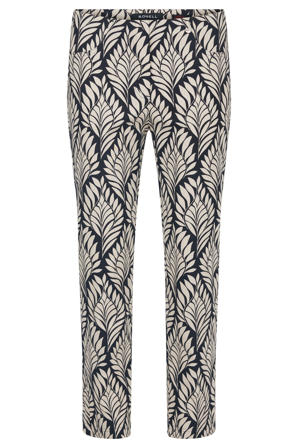 Robell pant, khaki leaf and black print pant