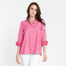 Hinson Wu Xena 3/4 Sleeve Stripe and Gingham Blouse