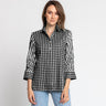 Hinson Wu Zoey Gingham-Stripe 3/4 Sleeve Blouse