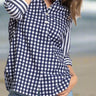 Hinson Wu Zoey Gingham-Stripe 3/4 Sleeve Blouse