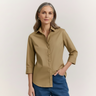 Hinson Wu Clarice 3/4 Sleeve Fitted Blouse with Gold Buttons