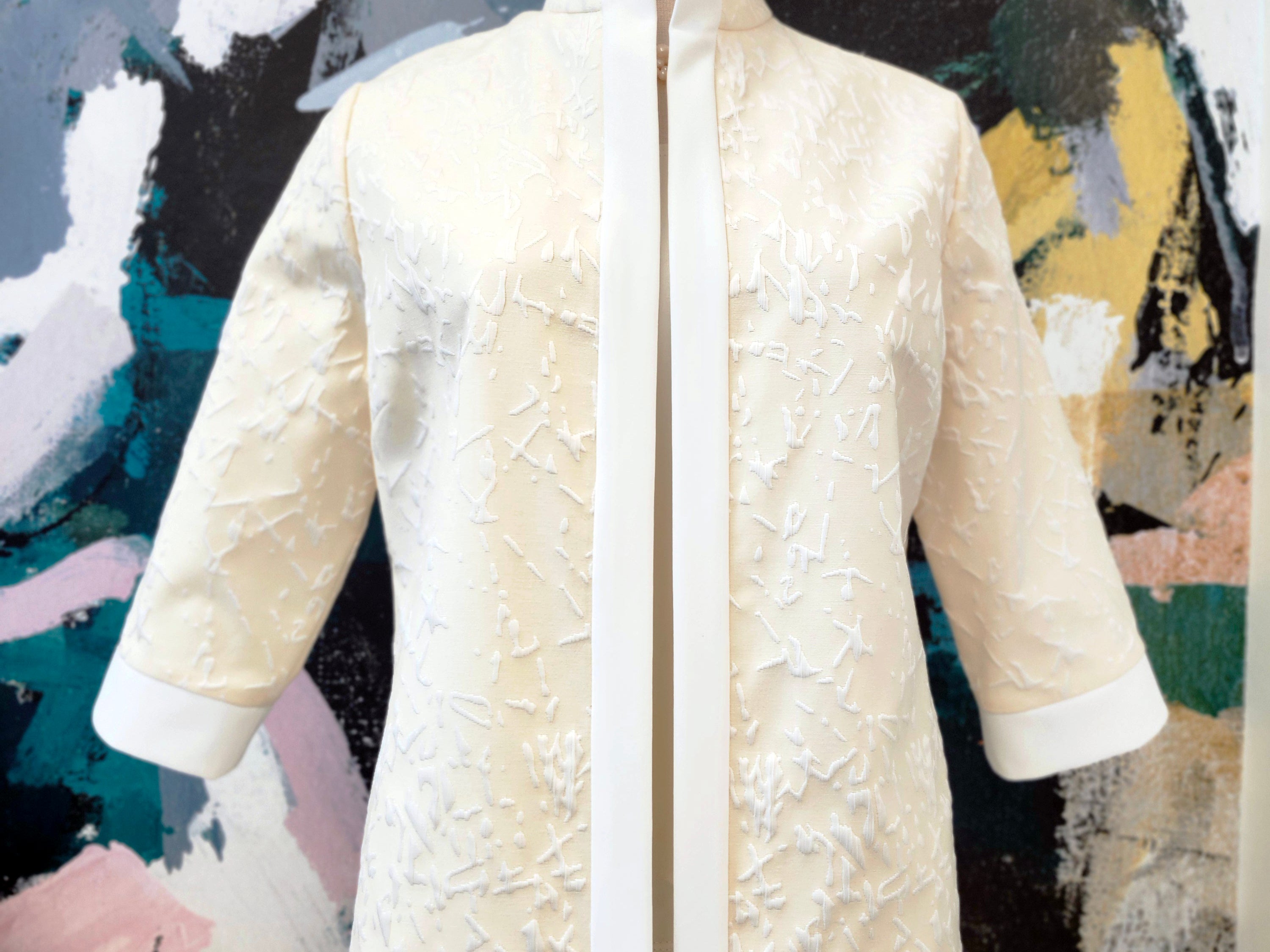 Emmelle Design Paint Brush Stretch Jacquard Open Front Jacket