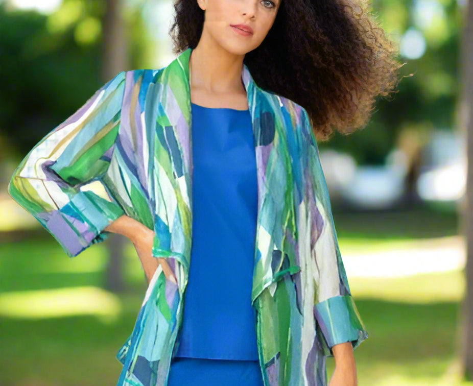 IC Collection; Open Front Jacket with Wide Lapel in Soft Multi Fabric