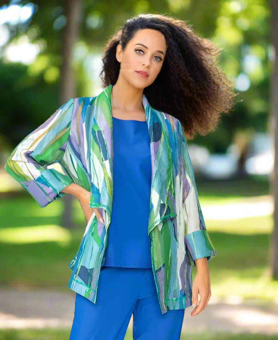 IC Collection; Open Front Jacket with Wide Lapel in Soft Multi Fabric