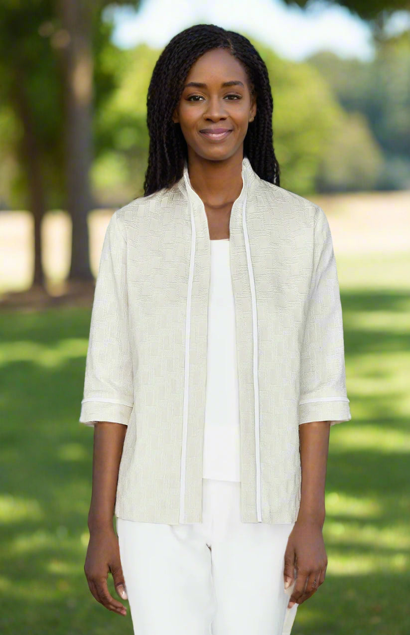 Emmelle Open Front Basketweave Jaquard Jacket