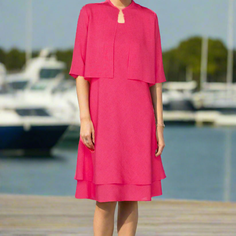 Emmelle Micro Linen Double Layer Bias Dress- shown with Matching Bolero