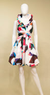 Samuel Dong Multi Abstract Ruffle Collar Dress