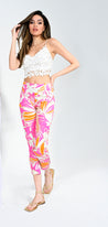 Robell Lena Crop Pink and Orange Print Pant