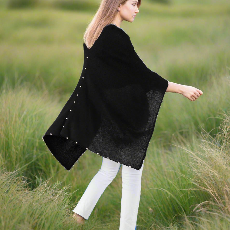 Alashan 100% Cashmere Topper with Pearl trim