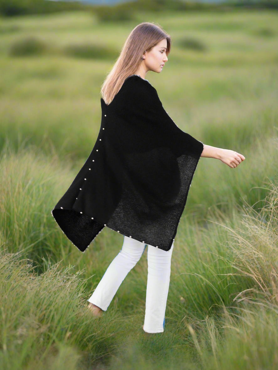 Alashan 100% Cashmere Topper with Pearl trim