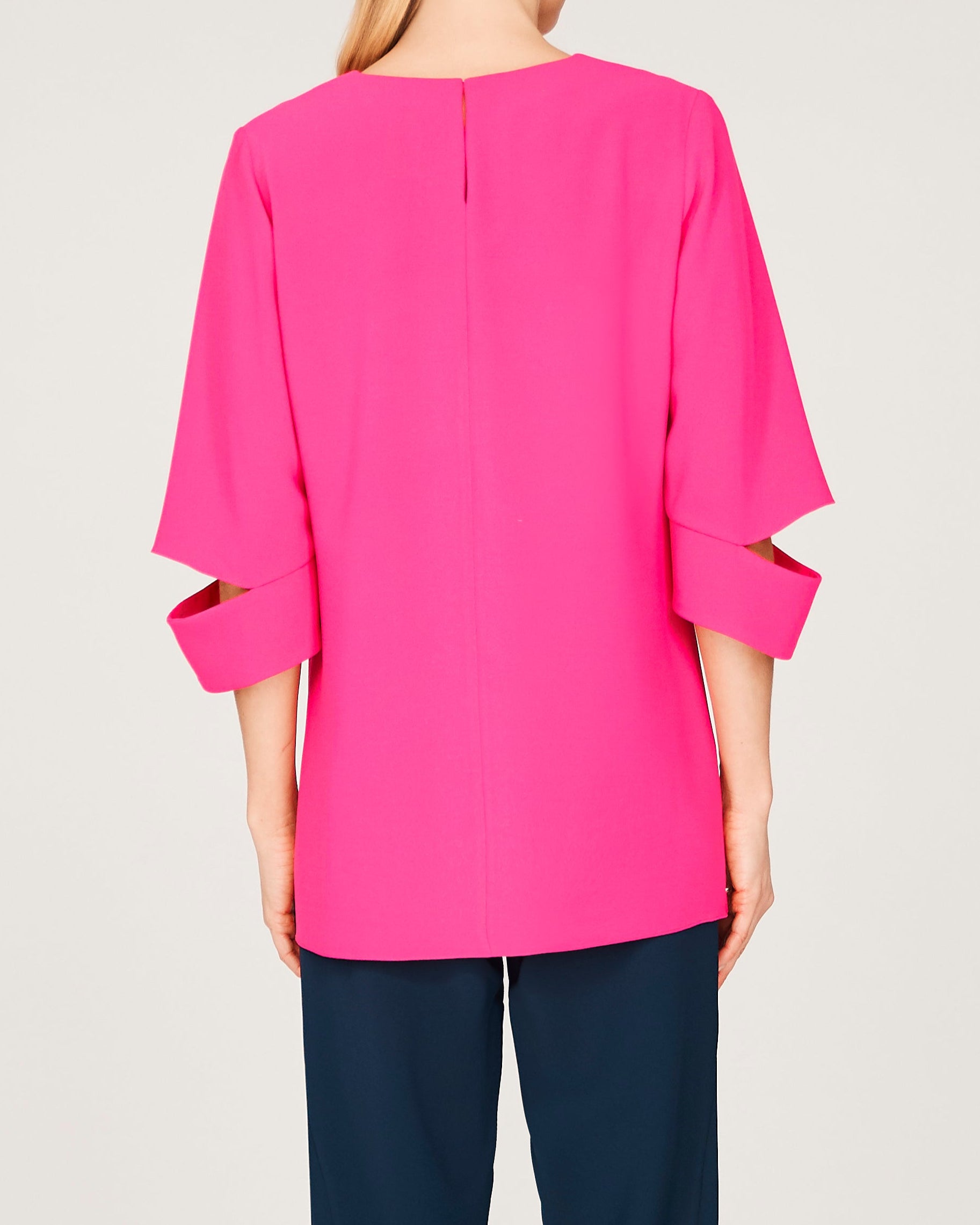 Emmelle Design Lustrous Crepe Elbow Slit 3/4 Sleeve Top